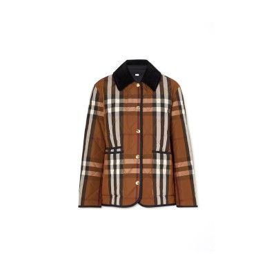 BURBERRY BROWN CHECK DIAMOND QUILTED JACKET IN DARK BIRCH BROWN 